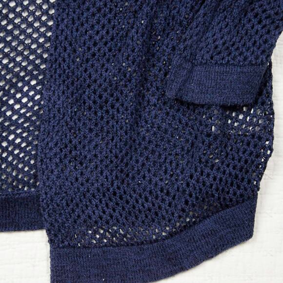 Knit by Hampshire Studio Womens Beach Fisherman Knit Open Front Cardigan Navy| M - Picture 8 of 12